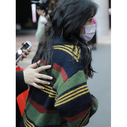 oversize!慵懶風條紋polo領毛衣女秋冬新款寬松加厚中長款針織衫 oversize!慵懶風條紋polo領毛衣女秋冬新款寬松加厚中長款針織衫