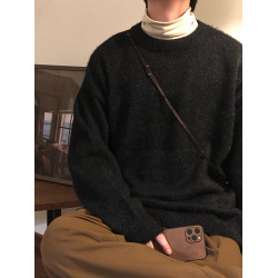 NAGAWL冬季美式復古慵懶風咖色百搭針織衫打底衫圓領內搭毛衣男女