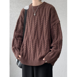 ins麻花紋理感套頭毛衣男秋冬季加肥加大碼潮胖人寬松痞帥針織衫