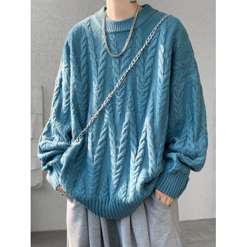 ins麻花紋理感套頭毛衣男秋冬季加肥加大碼潮胖人寬松痞帥針織衫