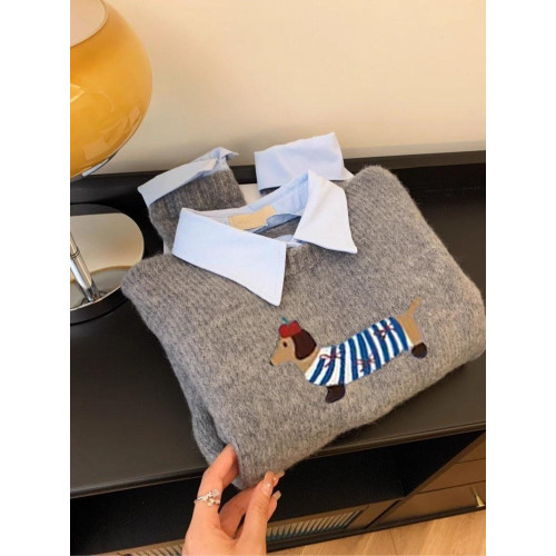 設計感小狗卡通軟糯灰色假兩件襯衫領針織衫女上衣2025秋新款毛衣 設計感小狗卡通軟糯灰色假兩件襯衫領針織衫女上衣2025秋新款毛衣