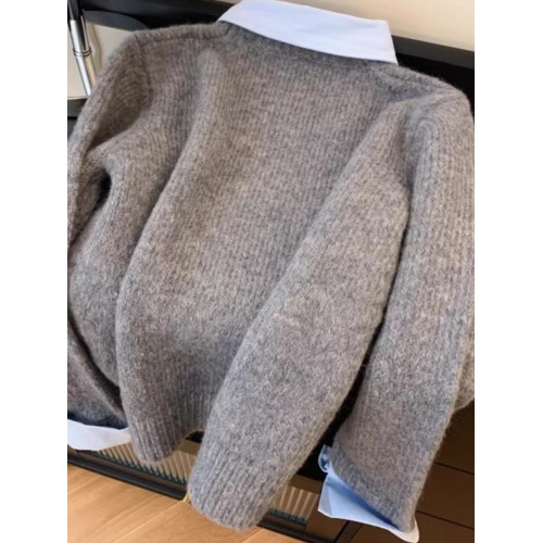 設計感小狗卡通軟糯灰色假兩件襯衫領針織衫女上衣2025秋新款毛衣 設計感小狗卡通軟糯灰色假兩件襯衫領針織衫女上衣2025秋新款毛衣