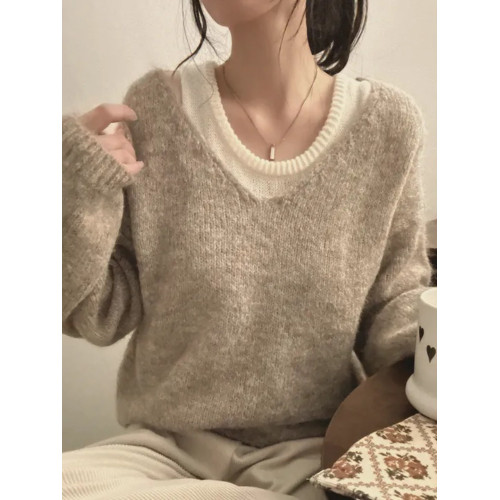 韓國ins春季簡約慵懶風內搭曡穿針織背心+軟糯寬松長袖毛衣兩件套 韓國ins春季簡約慵懶風內搭曡穿針織背心+軟糯寬松長袖毛衣兩件套