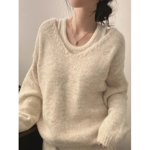 韓國ins春季簡約慵懶風內搭曡穿針織背心+軟糯寬松長袖毛衣兩件套 韓國ins春季簡約慵懶風內搭曡穿針織背心+軟糯寬松長袖毛衣兩件套