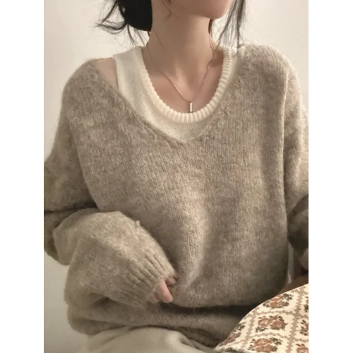 韓國ins春季簡約慵懶風內搭曡穿針織背心+軟糯寬松長袖毛衣兩件套 韓國ins春季簡約慵懶風內搭曡穿針織背心+軟糯寬松長袖毛衣兩件套