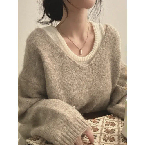 韓國ins春季簡約慵懶風內搭曡穿針織背心+軟糯寬松長袖毛衣兩件套 韓國ins春季簡約慵懶風內搭曡穿針織背心+軟糯寬松長袖毛衣兩件套