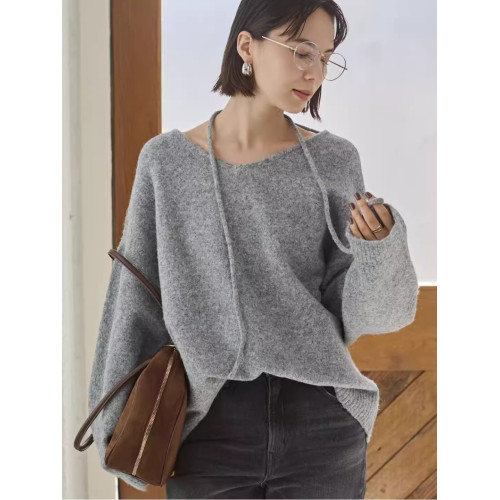 A 慵懶風 含羊毛 後背系帶蝴蝶結 柔軟寬松v領長袖套頭毛衣女上衣 A 慵懶風 含羊毛 後背系帶蝴蝶結 柔軟寬松v領長袖套頭毛衣女上衣