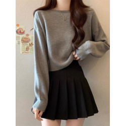 軟糯短款套頭毛衣女春秋洋氣復古慵懶風針織打底衫小個子內搭上衣