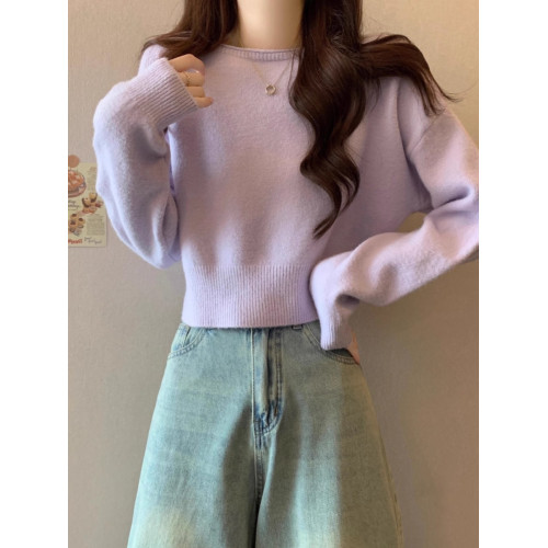 軟糯短款套頭毛衣女春秋洋氣復古慵懶風針織打底衫小個子內搭上衣 軟糯短款套頭毛衣女春秋洋氣復古慵懶風針織打底衫小個子內搭上衣