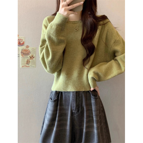 軟糯短款套頭毛衣女春秋洋氣復古慵懶風針織打底衫小個子內搭上衣 軟糯短款套頭毛衣女春秋洋氣復古慵懶風針織打底衫小個子內搭上衣