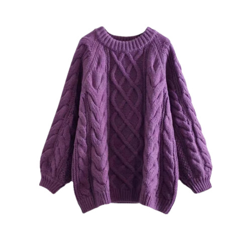 紫色加厚麻花毛衣女秋冬寬松外穿慵懶風2025新款高級感針織衫上衣 紫色加厚麻花毛衣女秋冬寬松外穿慵懶風2025新款高級感針織衫上衣