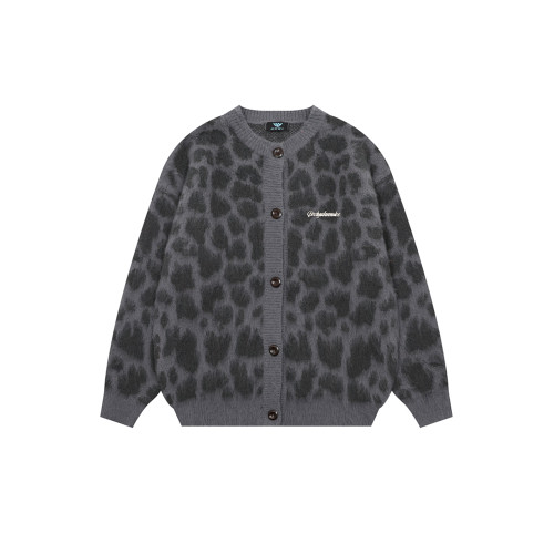 悟空有貨復古美式豹紋提花馬海毛開衫毛衣男女秋冬慵懶針織衫外套