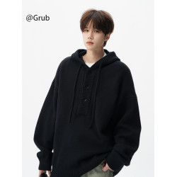 美式重磅連帽毛衣男冬潮牌設計感情侶針織衫灰色寬松百搭慵懶外套