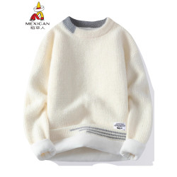 稻草人毛衣慵懶風入冬高級感穿搭男加絨加厚軟糯圓領內搭針織衫男