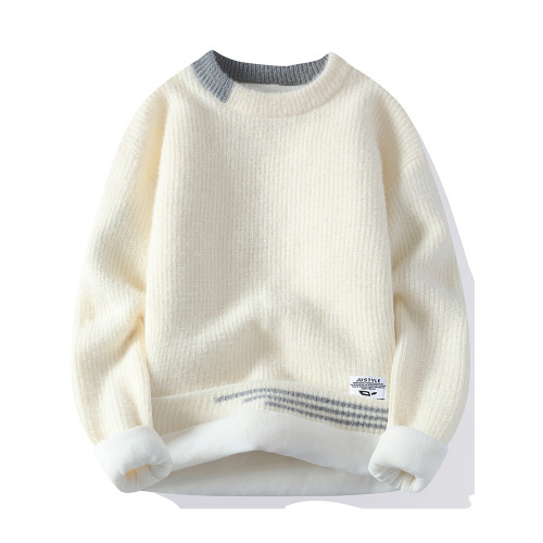 稻草人毛衣慵懶風入冬高級感穿搭男加絨加厚軟糯圓領內搭針織衫男