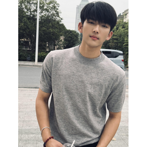 美式復古老錢風針織小圓領短袖男夏季健身顯肌肉休閒短款修身T恤