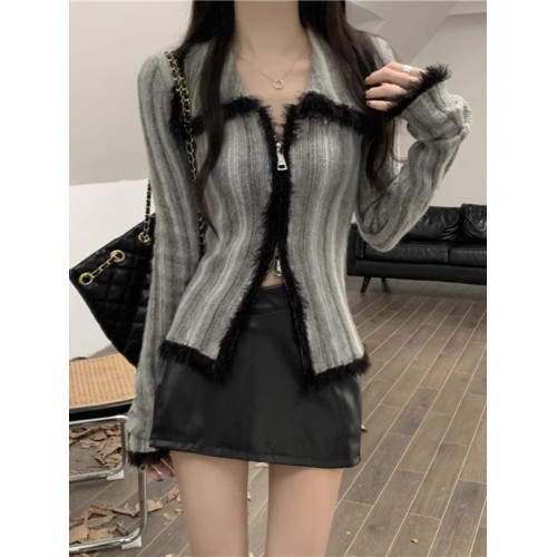 漸變復古拼色開衫毛衣外套女秋季慵懶修身顯瘦高級感翻領針織上衣 漸變復古拼色開衫毛衣外套女秋季慵懶修身顯瘦高級感翻領針織上衣