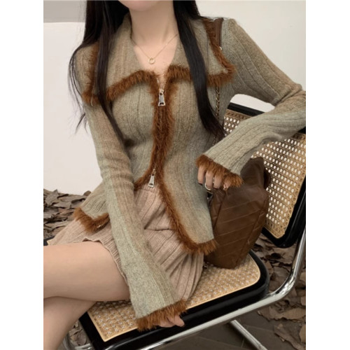 漸變復古拼色開衫毛衣外套女秋季慵懶修身顯瘦高級感翻領針織上衣 漸變復古拼色開衫毛衣外套女秋季慵懶修身顯瘦高級感翻領針織上衣