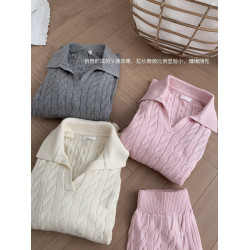 阿肉Ree 慵懶風毛衣套裝女秋冬麻花v領寬松針織上衣+短褲兩件套