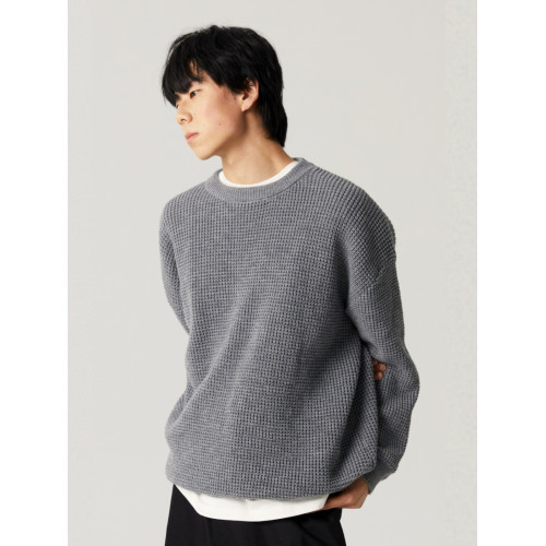 【限時9折】Vavu日系基礎華夫格針織衫秋冬寬松休閒毛衣cityboy潮