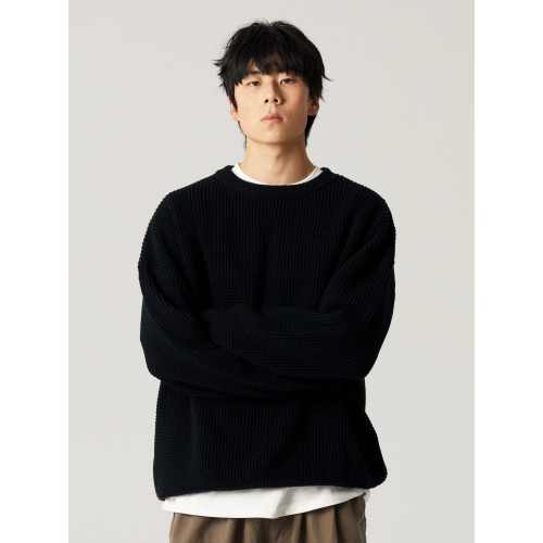 【限時9折】Vavu日系基礎華夫格針織衫秋冬寬松休閒毛衣cityboy潮