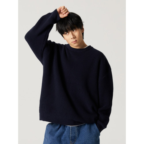 【限時9折】Vavu日系基礎華夫格針織衫秋冬寬松休閒毛衣cityboy潮