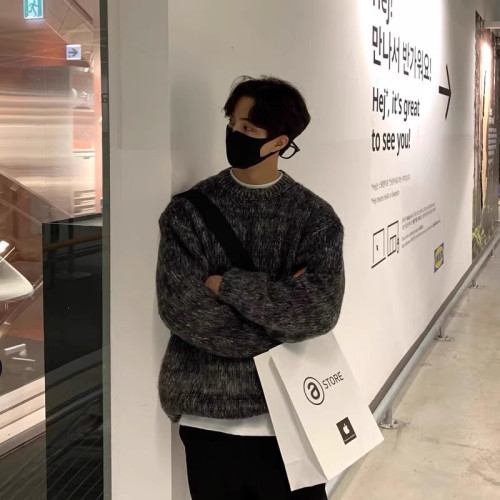 美式設計感紥染綠色毛衣男秋高街vintage打底線衣寬鬆情侶針織衫