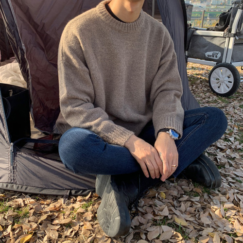 MRCYC男士毛衣冬季潮流圓領學生打底衫韓系情侶寬鬆慵嬾風針織衫