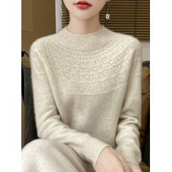 半高領羊毛衫女100純羊毛套頭短款羊絨衫寬松內搭毛衣線衫打底衫