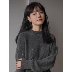 星空亮閃閃浣熊絨毛衣女秋冬黑色高級感亮片羊毛羊絨衫打底衫上衣