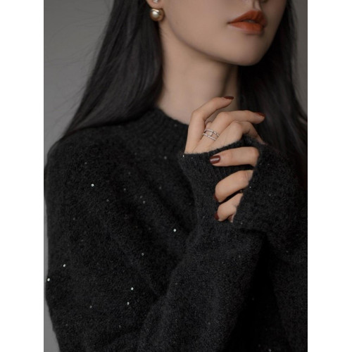 星空亮閃閃浣熊絨毛衣女秋冬黑色高級感亮片羊毛羊絨衫打底衫上衣 星空亮閃閃浣熊絨毛衣女秋冬黑色高級感亮片羊毛羊絨衫打底衫上衣