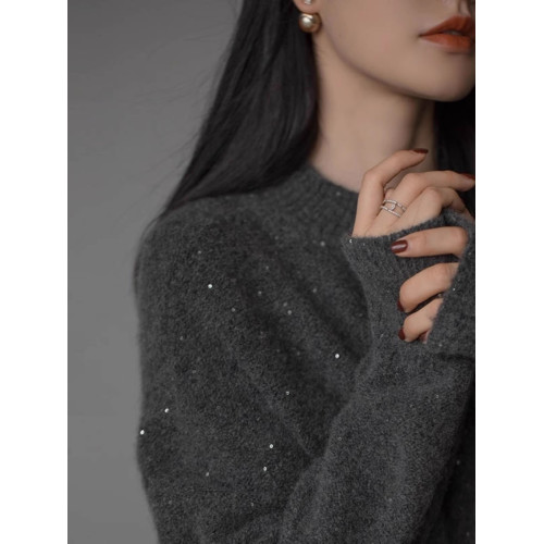 星空亮閃閃浣熊絨毛衣女秋冬黑色高級感亮片羊毛羊絨衫打底衫上衣 星空亮閃閃浣熊絨毛衣女秋冬黑色高級感亮片羊毛羊絨衫打底衫上衣