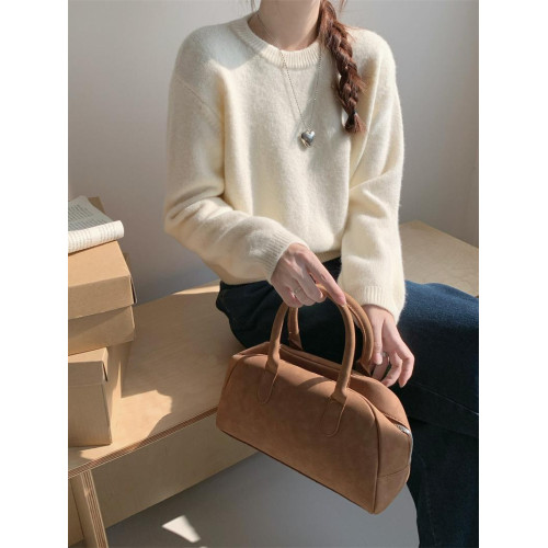 鵞黃色毛衣女套頭寬松韓系加厚奶fufu慵懶風圓領短款針織衫上衣 鵞黃色毛衣女套頭寬松韓系加厚奶fufu慵懶風圓領短款針織衫上衣