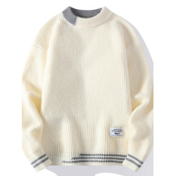 春秋季圓領毛衣男冬季新款假兩件長袖打底衫男士加絨厚保暖針織衫