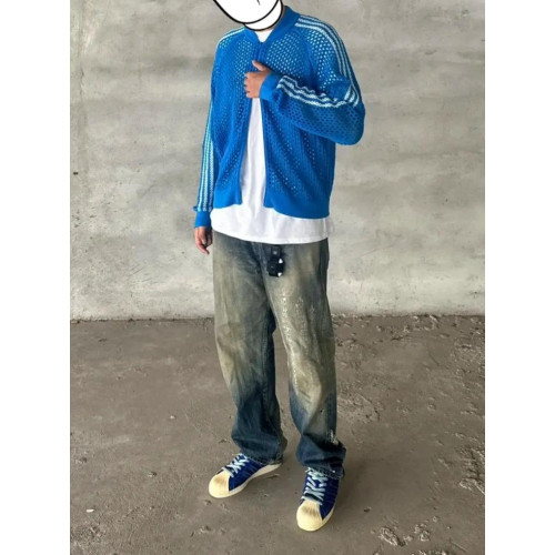 陳冠希同款聯名鏤空毛衣男美式三條桿網狀立領針織拉鍊開衫外套