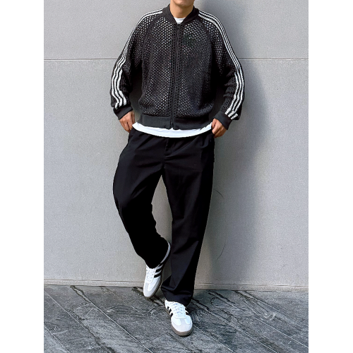 陳冠希同款聯名鏤空毛衣男美式三條桿網狀立領針織拉鍊開衫外套