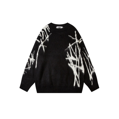 悟空有貨復古潮牌馬海毛圓領針織衫男女秋季寬松情侶百搭套頭毛衣