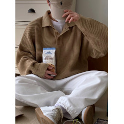 MRCYC百搭polo領長袖毛衣男秋冬季韓系寬鬆繙領針織衫上衣外套潮