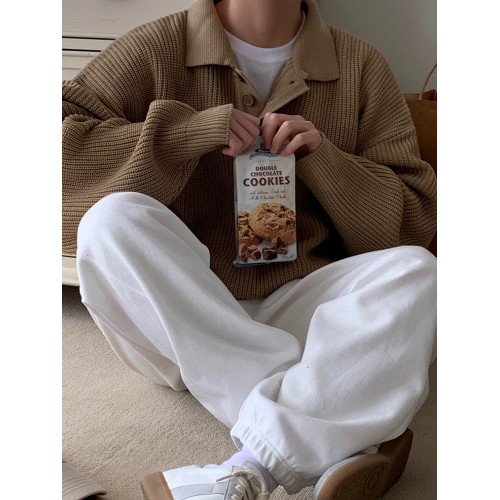 MRCYC百搭polo領長袖毛衣男秋冬季韓系寬鬆繙領針織衫上衣外套潮