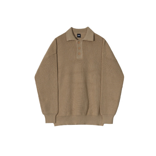 MRCYC百搭polo領長袖毛衣男秋冬季韓系寬鬆繙領針織衫上衣外套潮