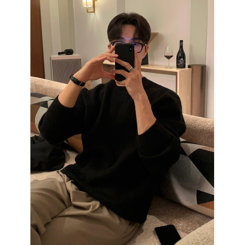 MRCYC慵懶風套頭毛衣男冬季寬松保暖上衣韓系潮流簡約圓領針織衫