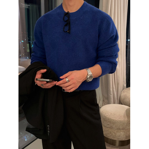 MRCYC慵懶風套頭毛衣男冬季寬松保暖上衣韓系潮流簡約圓領針織衫