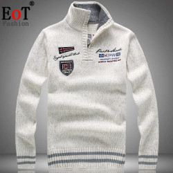 秋冬加絨加厚毛衣男外套寬松大碼半高領保暖針織衫立領刺綉毛線衣