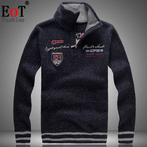 秋冬加絨加厚毛衣男外套寬松大碼半高領保暖針織衫立領刺綉毛線衣