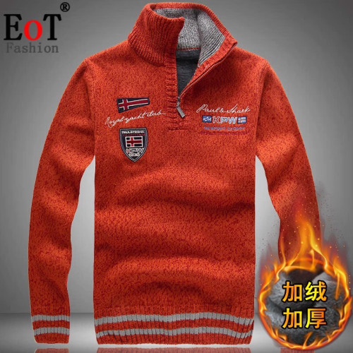 秋冬加絨加厚毛衣男外套寬松大碼半高領保暖針織衫立領刺綉毛線衣