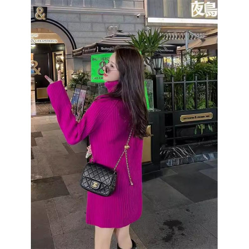 高領針織連衣裙女2025年秋冬季新款配大衣中長款內搭打底毛衣裙子