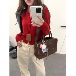 秋冬2025新款小香風高級感穿搭多巴胺紅色毛衣開衫針織外套上衣女