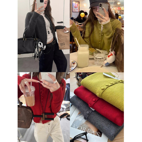 秋冬2025新款小香風高級感穿搭多巴胺紅色毛衣開衫針織外套上衣女