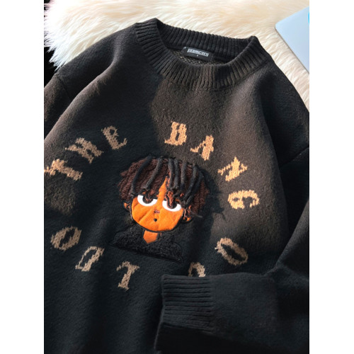 秋冬加厚毛衣男圓領套頭潮牌青少年日系復古百搭設計感小衆針織衫