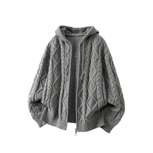 WASSUP GLORY復古麻花開衫毛衣慵嬾高級感男秋冬保暖學院風針織衫